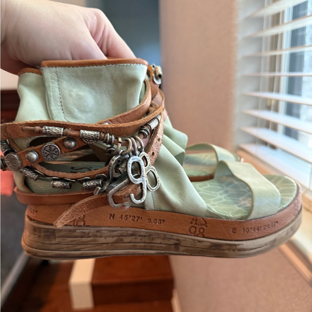 A.S.98 Mint Green Charms Sandals with Leather Straps